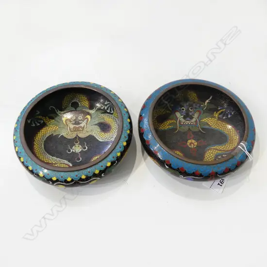 PR ORIENTAL CLOISONNE  DISHES WITH YELLOW DRAGON, C1900-1920, DIA 140mm