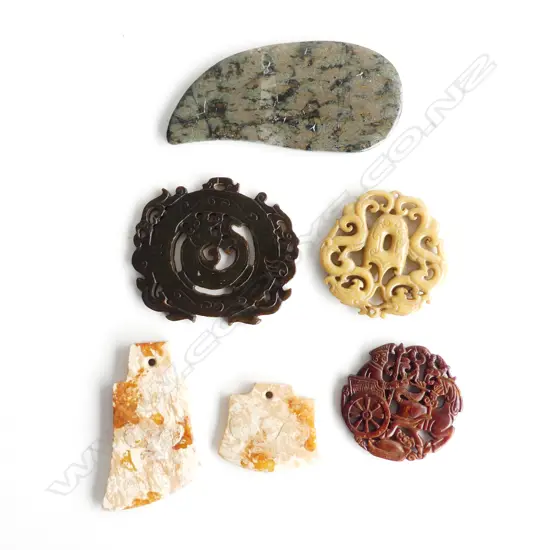 6 JADE / JADEITE AMULETTES ETC 90mm dia
