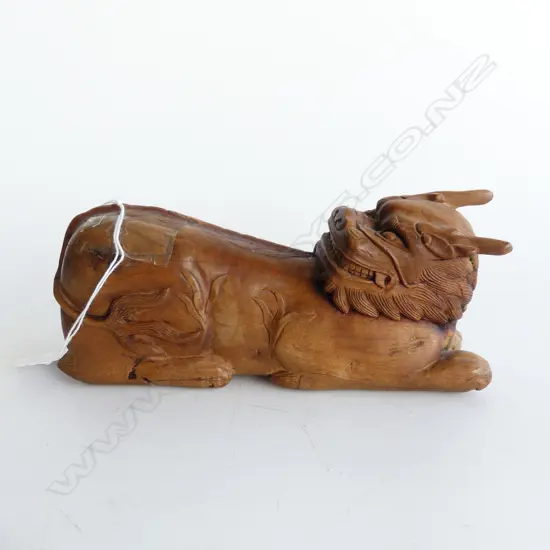 ORIENTAL CARVED WOODEN TEMPLE DOG W.190mm