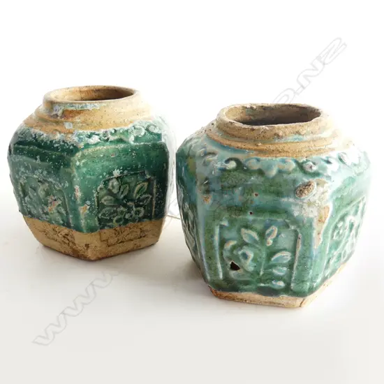 PR GREEN GLAZED ORIENTAL JARS H.95mm ONE AF