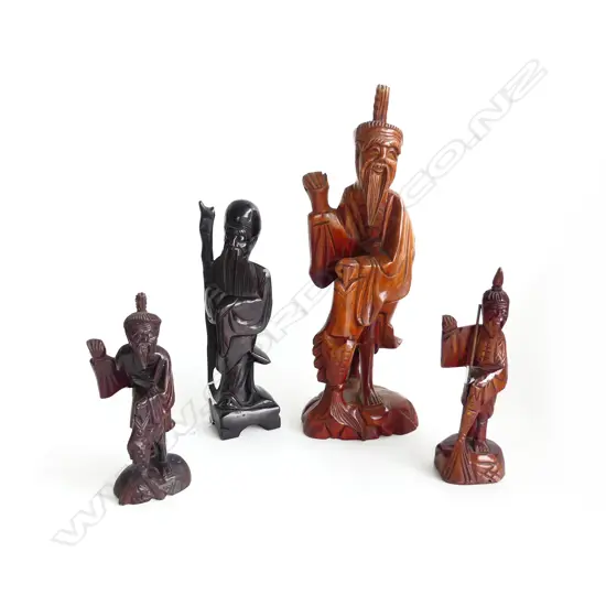 4 CHINESE CARVED WOODEN FIGURES H.370mm