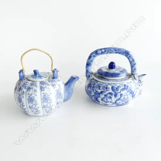 2 BLUE & WHITE CHINESE TEAPOTS
