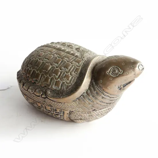 SILVER ON COPPER TURTLE LIDDED CONTAINER L.160mm 162 GRAMS