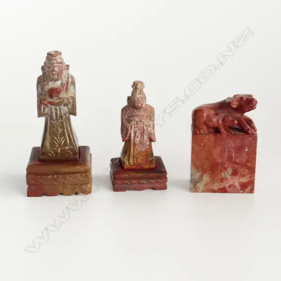 3 CHINESE CARVED SOAPSTONE SEALS.  