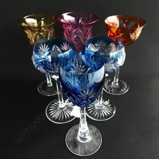 6 ASST. BOHEMIA CRYSTAL WINE GLASSES H.200mm