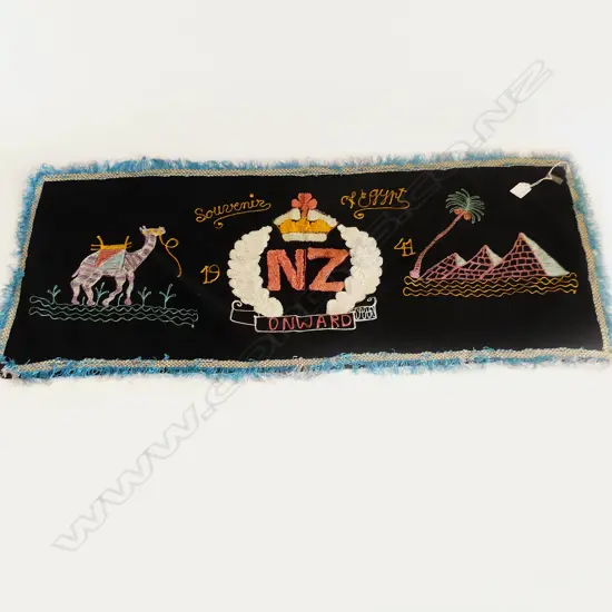 WWII SILK EMBROIDERED souvenir of Egypt 1941 L.950mm
