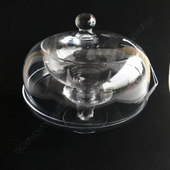 GLASS CAKE STAND & DOME 280mm dia + STUART CRYSTAL WOODCHESTER BOWL 195mm dia