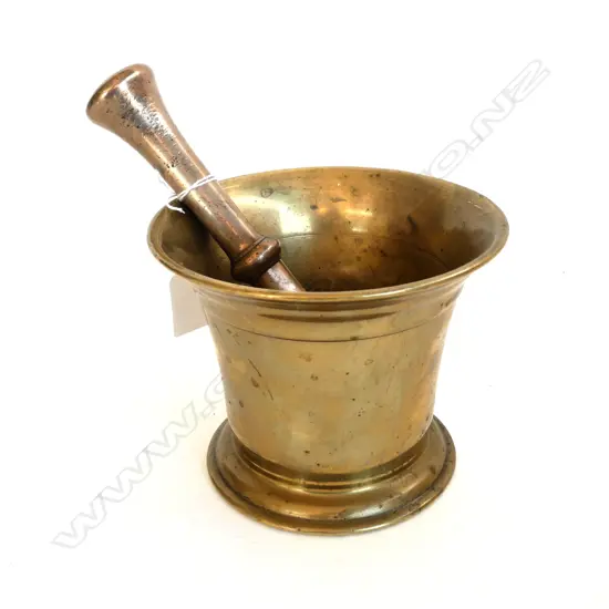 ANTIQUE BRASS APOTHECARY MORTAR & PESTLE H.110mm
