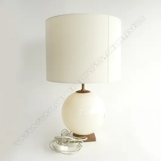 DESIGNER LAMP WITH SHADE white lge glass globe base. Base H.460mm