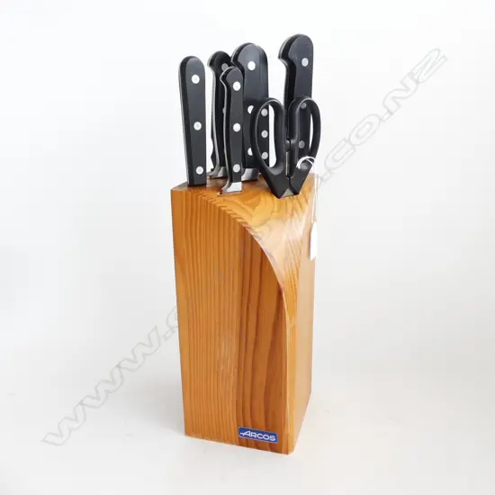 ARCOS KNIFE BLOCK w. 6 KNIVES, SHARPENER & SCISSORS H.395mm