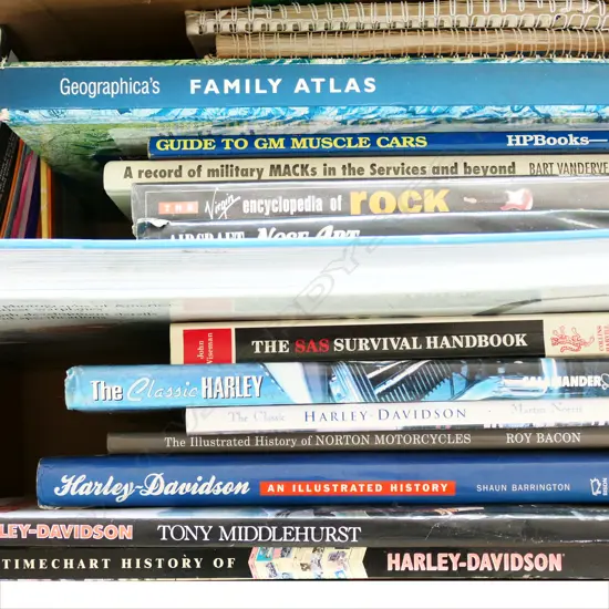 BOX LOT REF BOOKS HARLEY DAVIDSON SAS AIRCRAFT ETC