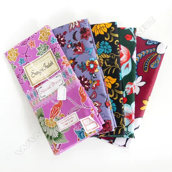 5 NEW INDONESIAN BATIK COTTON SARONGS 1000 X 1700MM