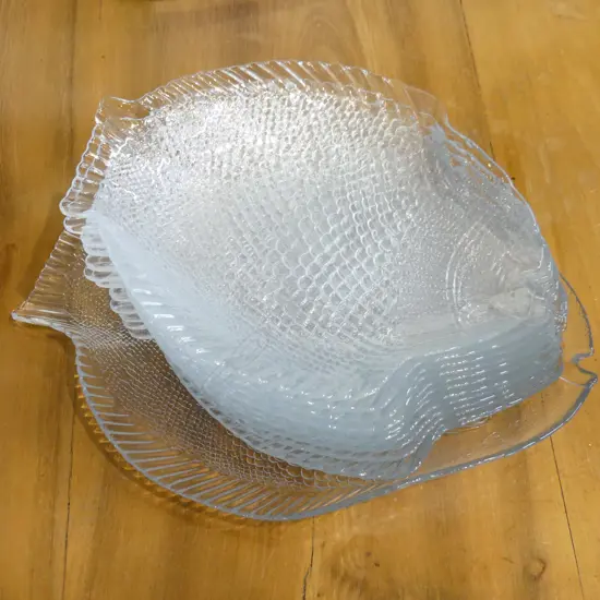 SET 12 GLASS FISH SHAPED PLATES, 1 SERVING (L350mm) & 11 ENTREE (L 250mm)