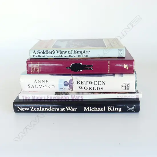 5 LARGE NZ HISTORY BOOKS. Includes 'Between the Worlds' Anne Salmon & 'New Zealand at War' Michael King