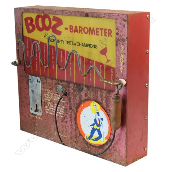 WALL MOUNTED COIN OPERATED  1960S BOOZ BAROMETER SLOT MACHINE H430MM W460MM