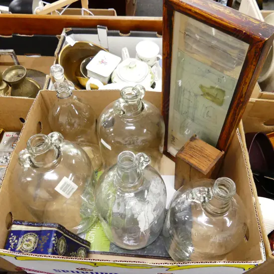 BOX LOT GLASS BOTTLES, ETC