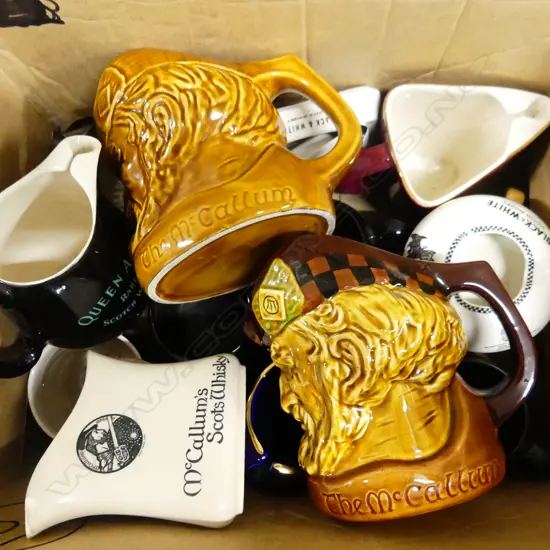 BOX ASST. WHISKY MEMORABILIA; JUGS ETC