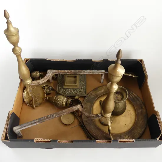 BOX LOT ASST. BRASS; PR FIRE DOGS ETC