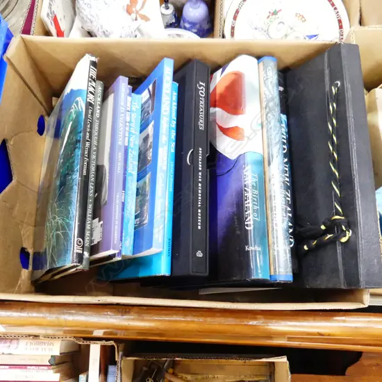 BOX LOT ASST. NZ HISTORY BOOKS + TAURANGA PHOTO ALBUM