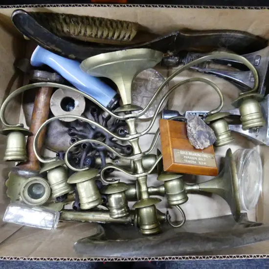 BOX LOT ASST. VINTAGE CANDLESTICKS ETC