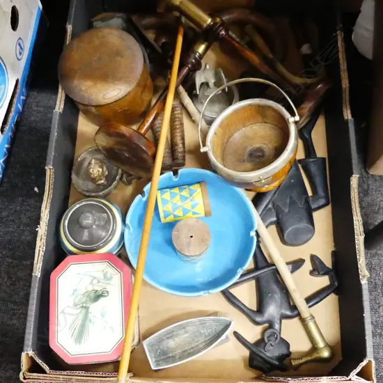 BOX LOT ASST. VINTAGE TREEN ETC