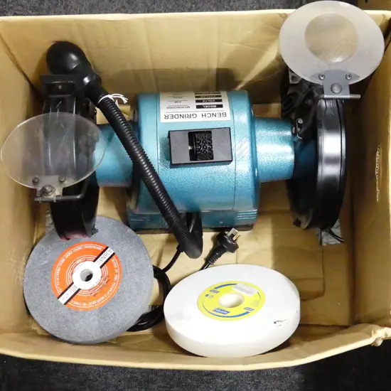 AS NEW HEAVY DUTY 150MM BENCH GRINDER WIRE WHEEL+3 GRINDING WHEELS