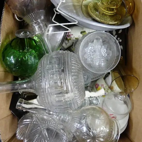 BOX LOT ASST. GLASSWARE ETC