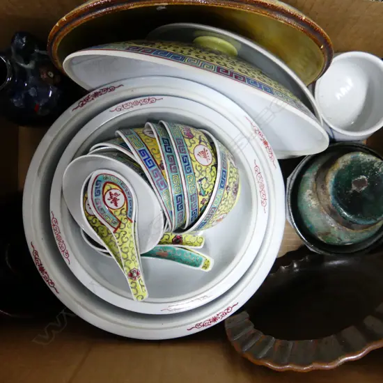 BOX LOT ASST. ORIENTAL CERAMICS / STUDIO POTTERY