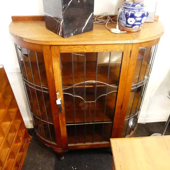 DECO OAK GLAZED CHINA CABINET - BREAKS TO GLASS 1000x370x1145mm