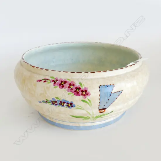 ART DECO HAND PAINTED DECORER POTTERY BOWL ENGLAND D. 220mm