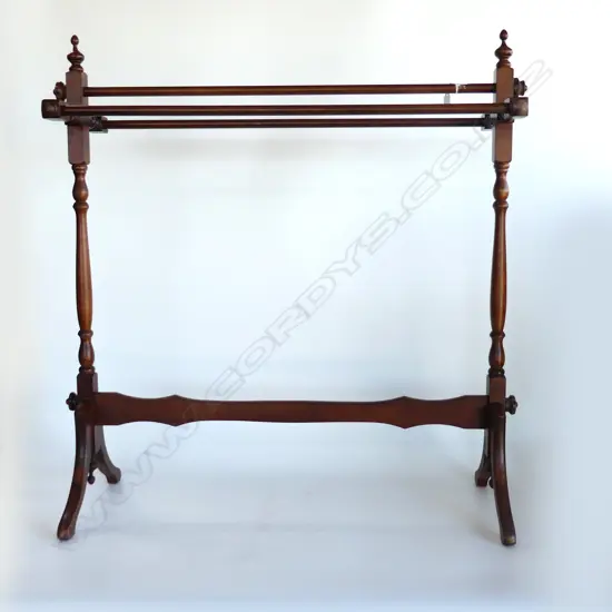 MAHOGANY TURNED TOWEL RAIL WITH 3 RAILS H. 900mm  L. 860mm