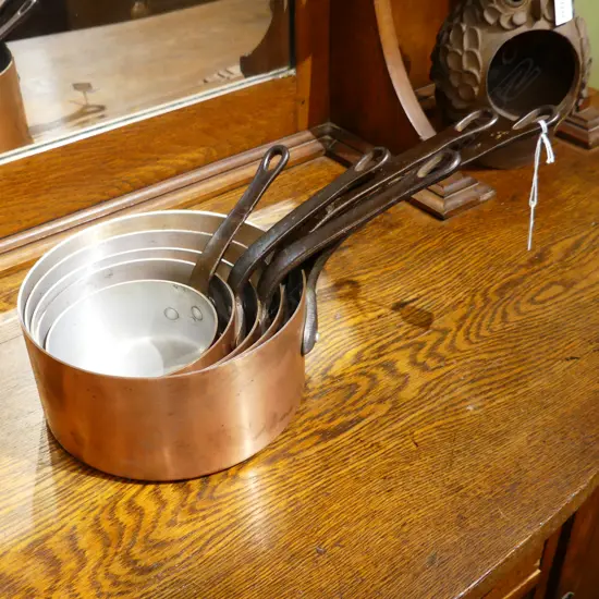 FRENCH COPPER POTS, GRADUATED SET. 3mm THICK COPPER