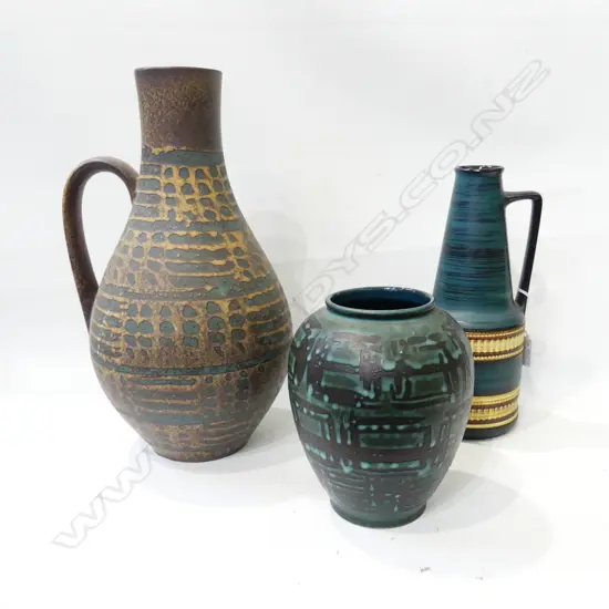 3 RETRO WEST GERMAN POTTERY VASES H.340mm 