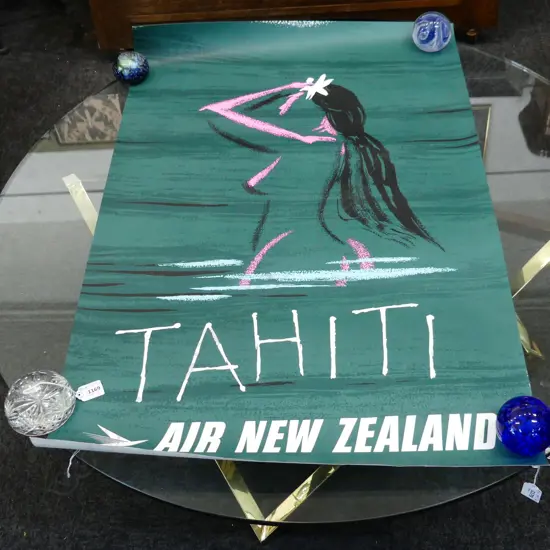 ARTHUR THOMPSON POSTER 'TAHITI AIR NEW ZELAND' 970x620mm