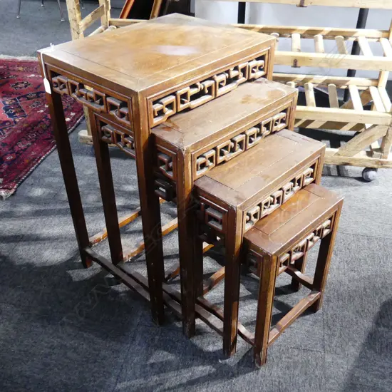 NEST OF 4 MAHOGANY CHINESE SIDETABLES LARGEST H690MM W460MM