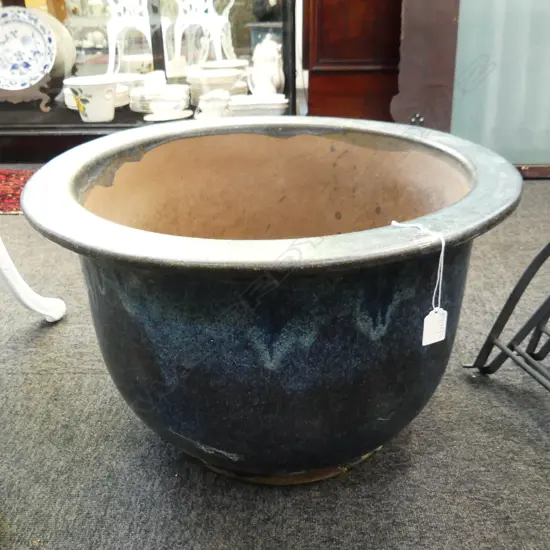 LG BLUE GLAZED GARDEN POT 580mm dia