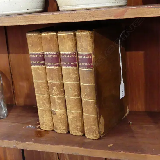 4 ANTIQUE 1737 LEATHER BOUND LAW BOOKS 'BLACKSTONES COMMENTARIES' 210x140mm