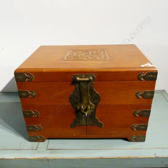 CHINESE MAHOGANY JEWLERY BOX H255 W380MM