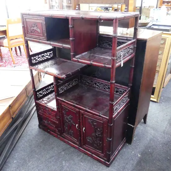 DECORATIVELY CARVED ROSEWOOD CHINESE DISPLAY CABINET  W890 H.1220mm