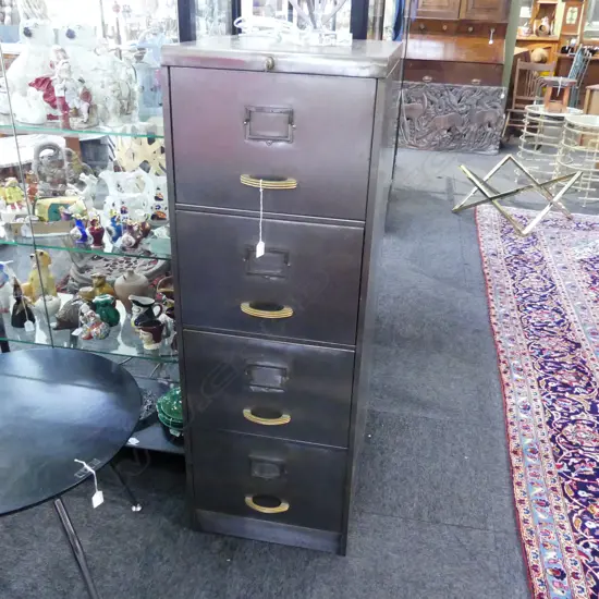 4 DRAWER AGED METAL FILING CABINET. 460X630X1330mm