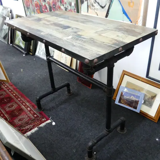 INDUSTRIAL STYLE BAR TABLE; PIPE BASE, VINYL TOP 600x1100x960mm