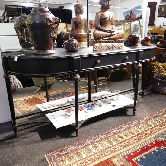 LONG EBONISED TIN CONSOLE TABLE distressed finish. French style