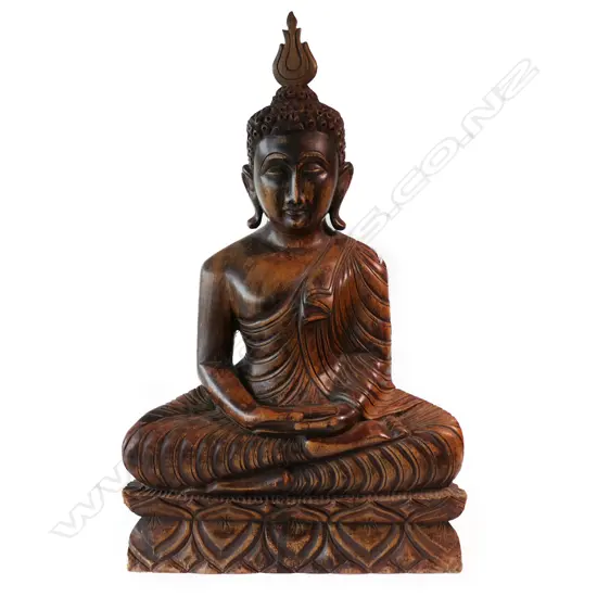 LARGE CARVED WOOD BUDDHA H660MM