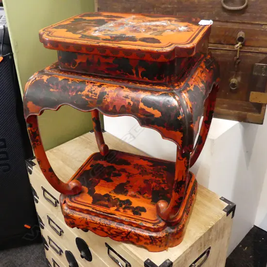 ANTIQUE VERMILLION LACQUERED WOOD VASE TABLE AF H517mm
