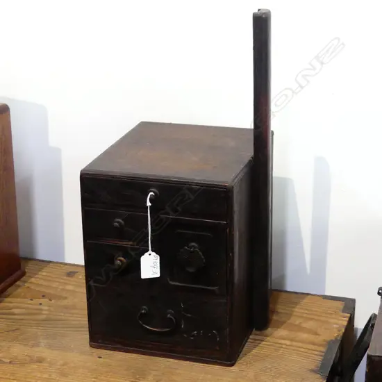 JAPANESE DARK WOODEN SEWING BOX, 4-DRAWER, 230 x 240 x 450mm