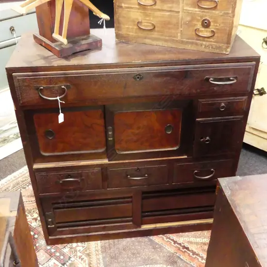 A VERY SOLID TAISHO ERA SHOP CHEST 15 DRAWERS 3 SECRET COMPARTMENTS H955 W920  D390mm