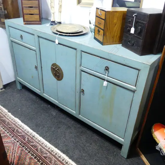 ORIENTAL BLUE PAINTED CABINET 1600x400x880mm