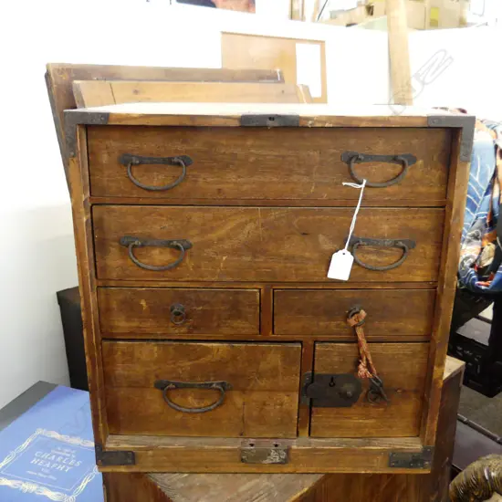 OLD JAPANESE UTILITY CABINET 6 drawer 19thC H.445mm w key