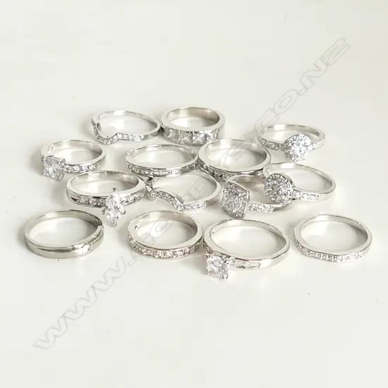14 SILVER TONE COSTUME RINGS