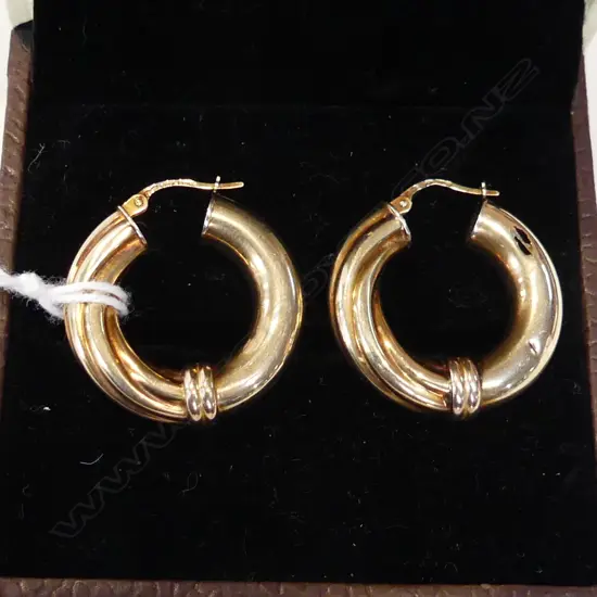 PR 9ct GOLD LGE HOOP EARRINGS plain & spiral 4.56gms FAULTS